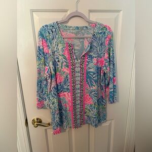 Lilly Pulitzer chili Lilly fabric three-quarter sleeve top